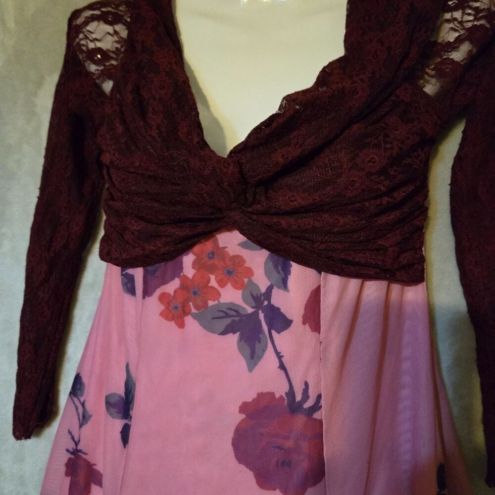 Kimchi Blue Women's M‎ Babydoll Dress Pink Floral Lace Long Sleeve Y2K Aesthetic - Picture 8 of 16